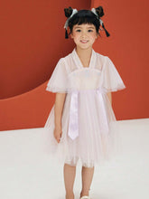Mini Bala Girls' New Chinese Style Net Bubble Sleeve Dress